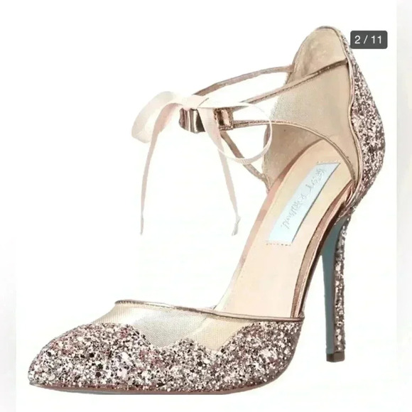 Betsey Johnson‎ blue collection stella dress shoe sz 6.5 gold - Picture 2 of 5